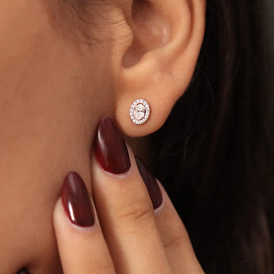 Oval Diamond Halo Earrings | Earthly Jewels 