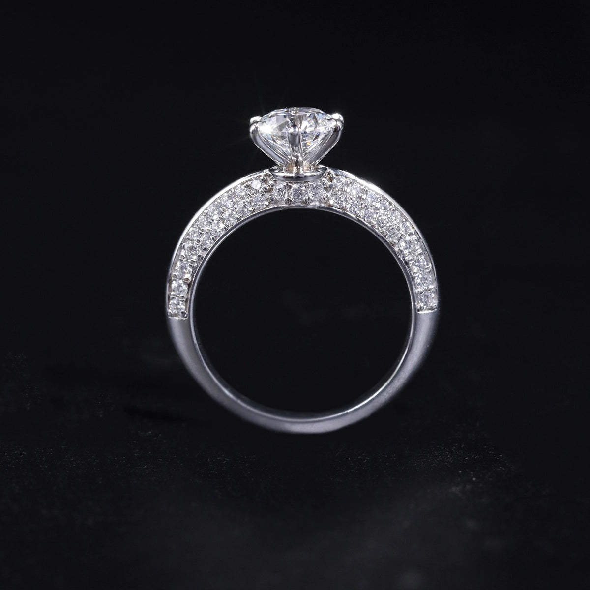 Round Solitaire Engagement Milgrain Pave Band | Earthly Jewels