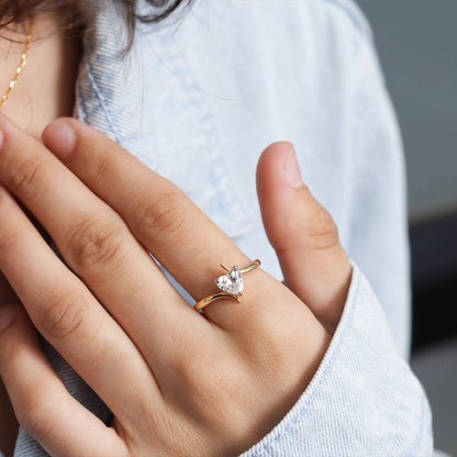 Heart Solitaire Bypass Shank Ring | Earthly Jewels