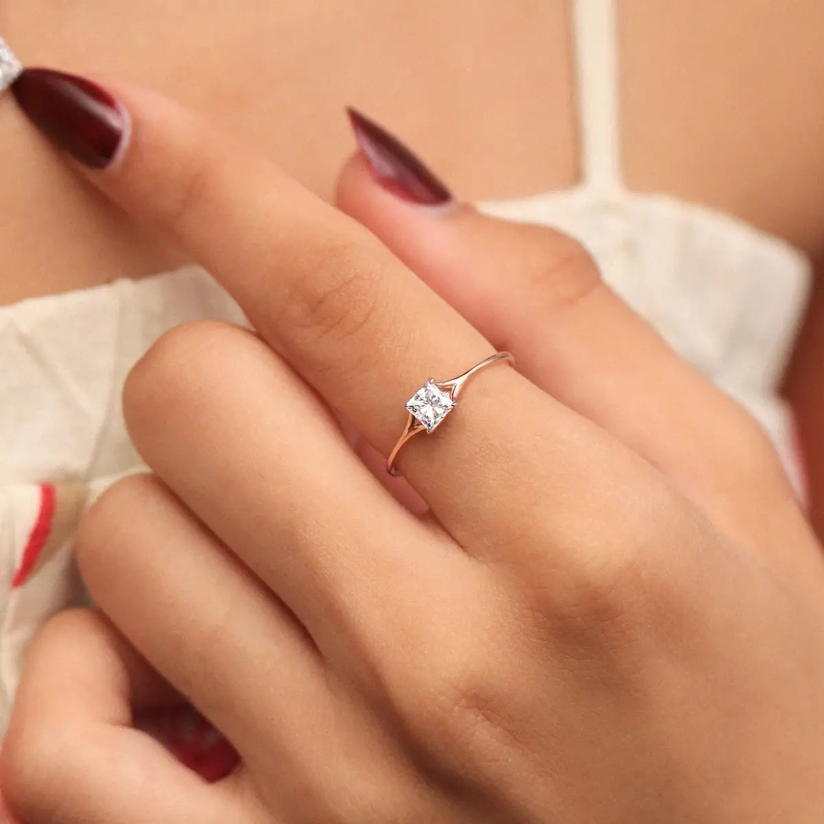 Princess Cut Split Shank Diamond Ring