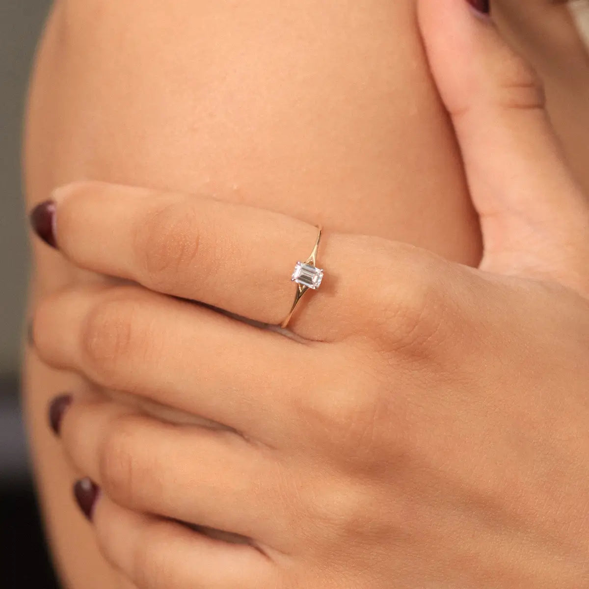 Emerald Cut Split Shank Ring
