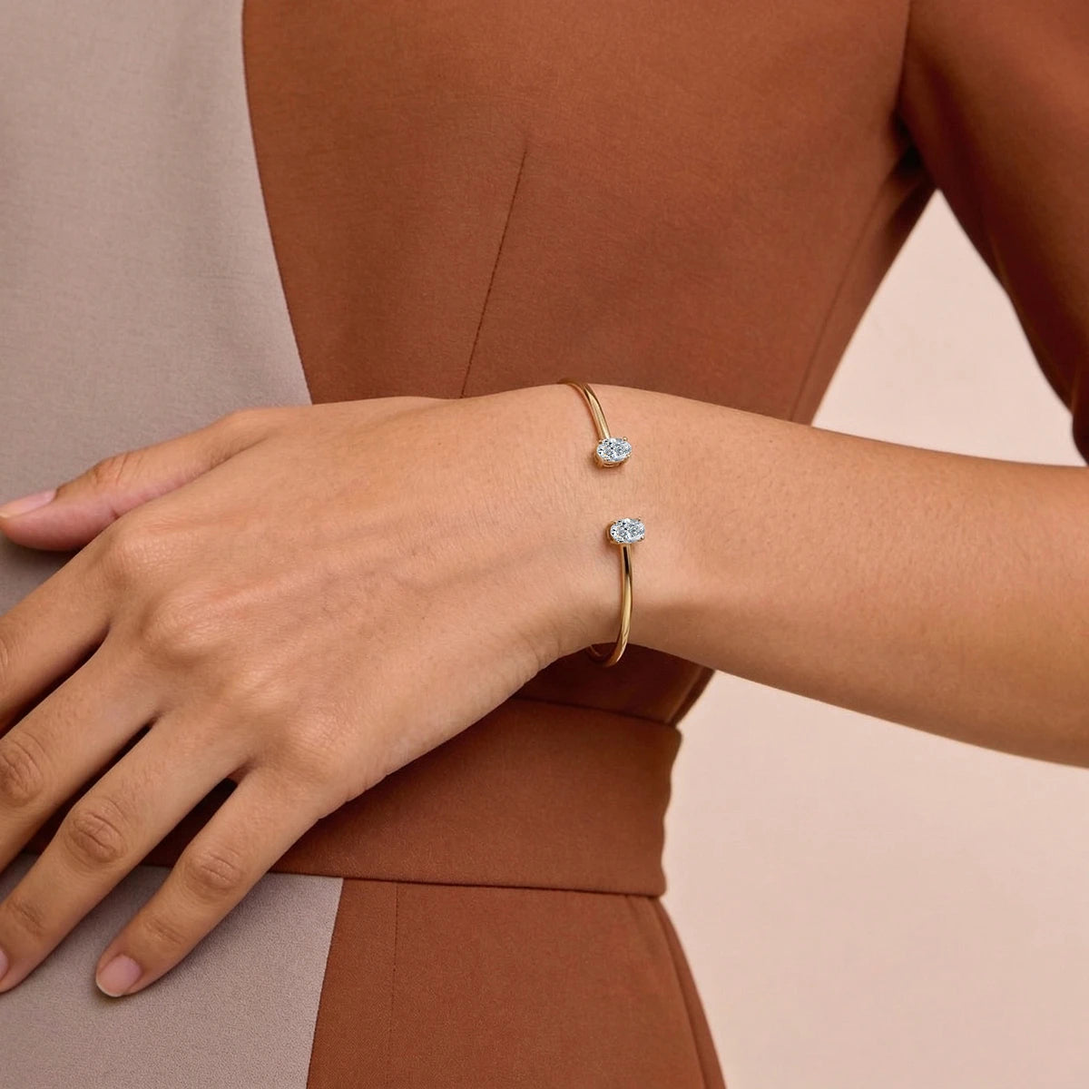 Oval Diamond Toi Et Moi Open Bangle | Earthly Jewels