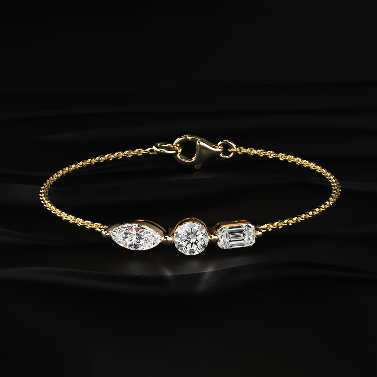Three Stone Diamond Everyday Bracelet | Earthly jewels