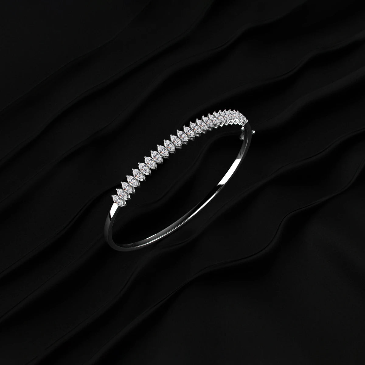 Marquise Lab Diamond Half Tennis Bangle bracelet | Earthly Jewels   
