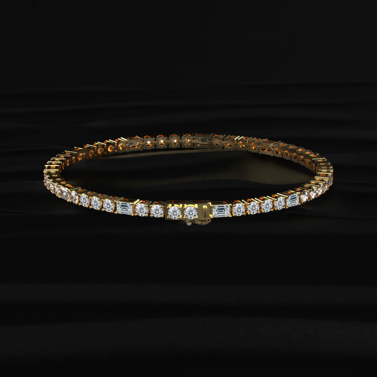Round and Emerald Cut Diamond Tennis Bracelet