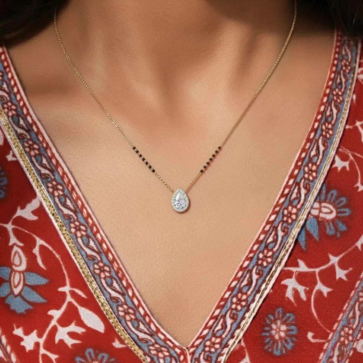 Pear Diamond Halo Mangalsutra | Earthly Jewels