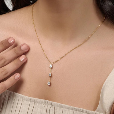 3 Diamond Drop Necklace | Earthly Jewels | Model Image