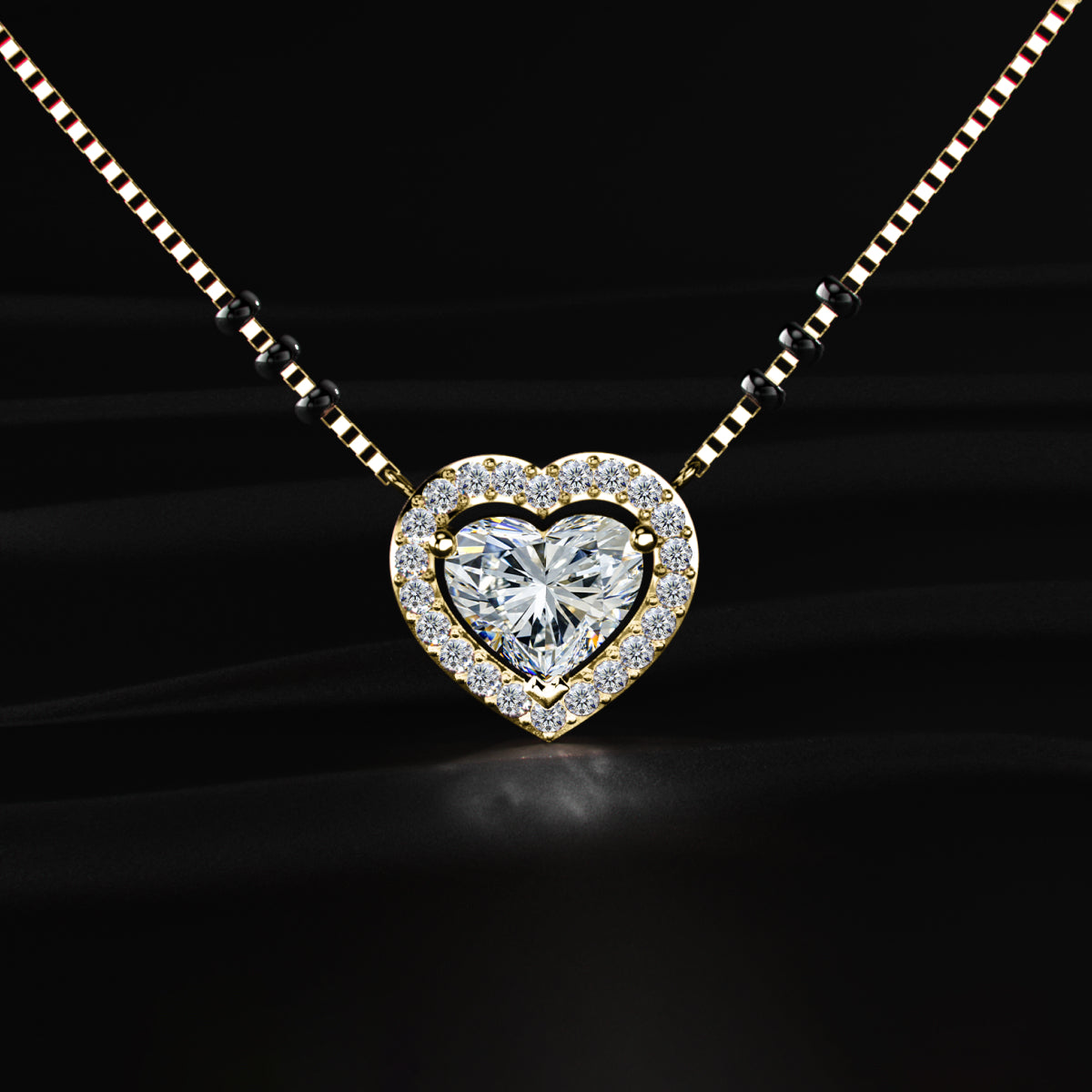 Heart Diamond Halo Mangalsutra | Earthly Jewels