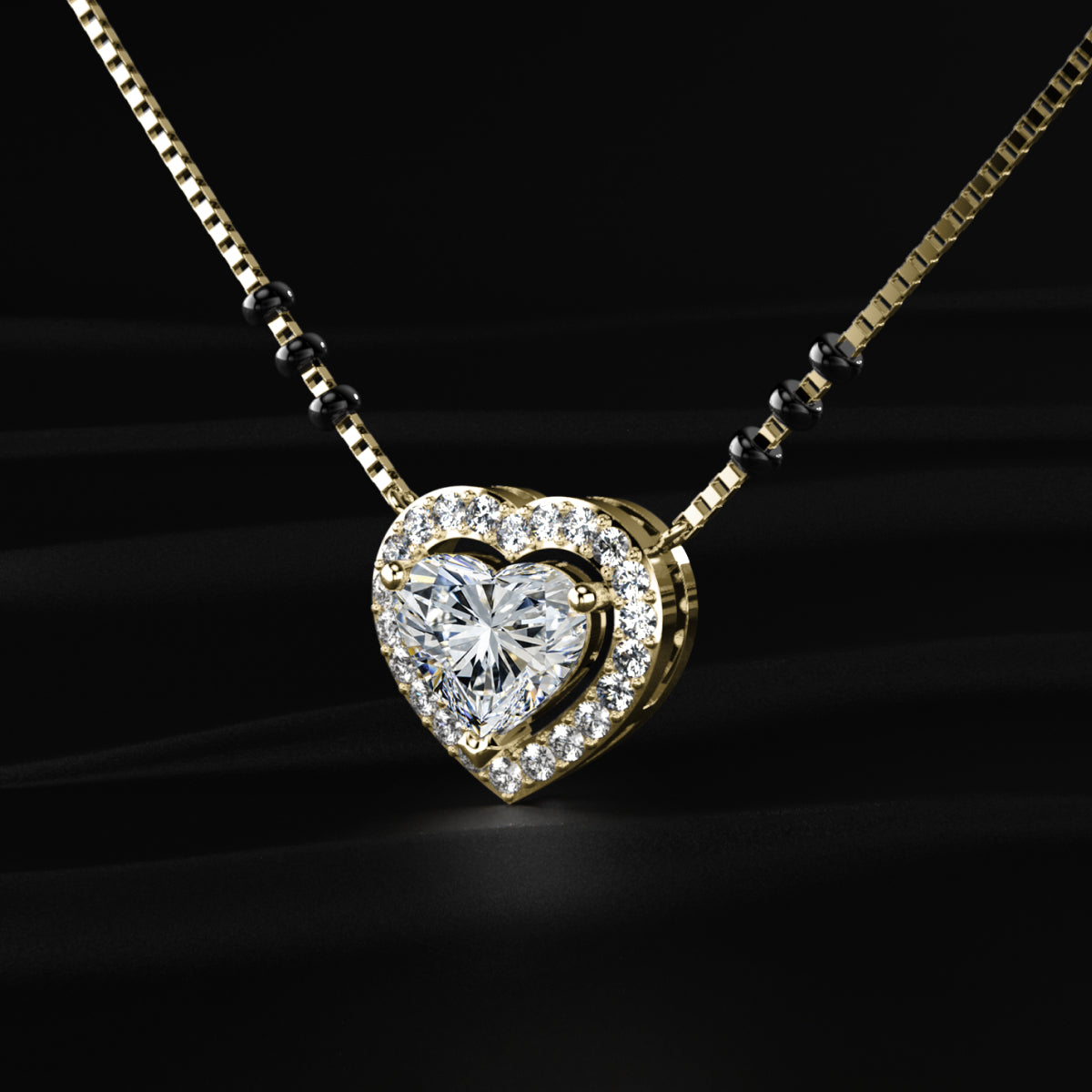 Heart Diamond Halo Mangalsutra | Earthly Jewels