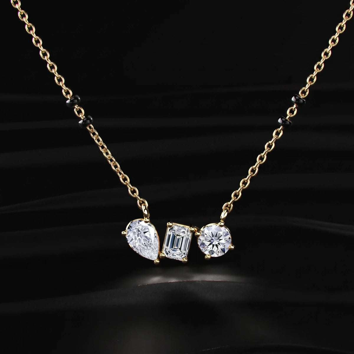 Three Mix Shape Diamond Pendant Mangalsutra  | Earthly Jewels 