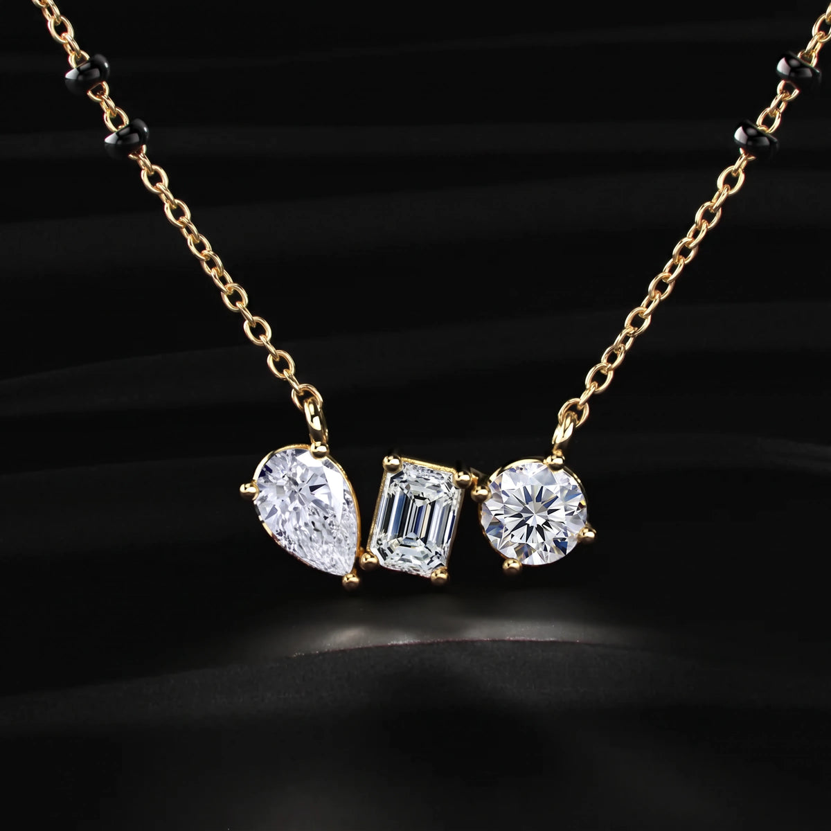 Three Mix Shape Diamond Pendant Mangalsutra  | Earthly Jewels 