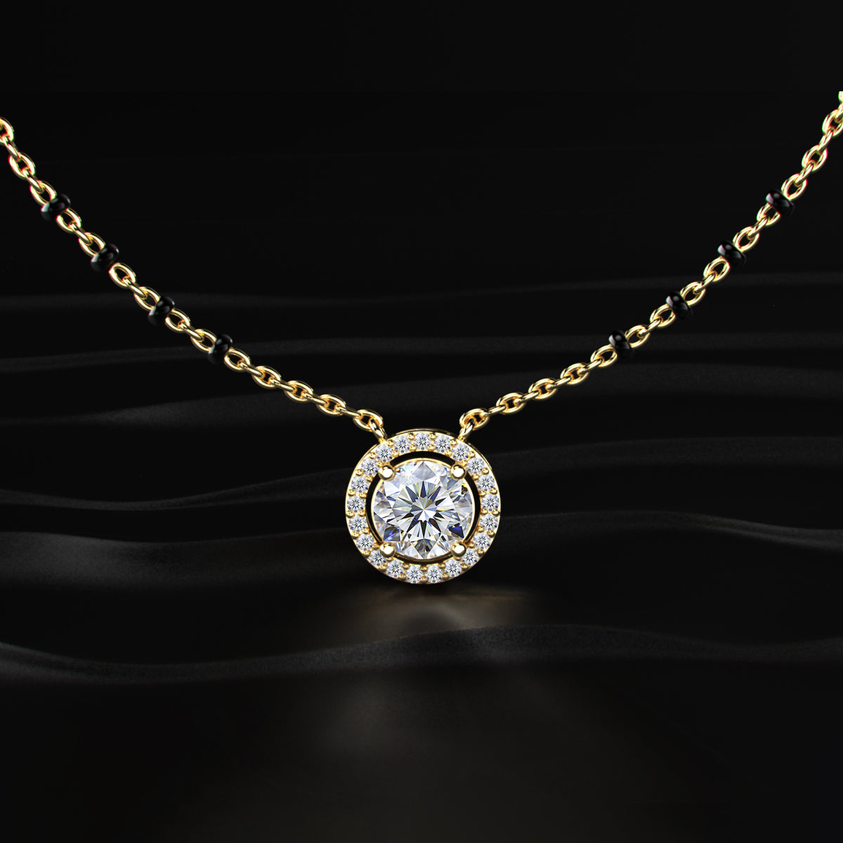 Round Diamond Halo Mangalsutra | Earthly Jewels