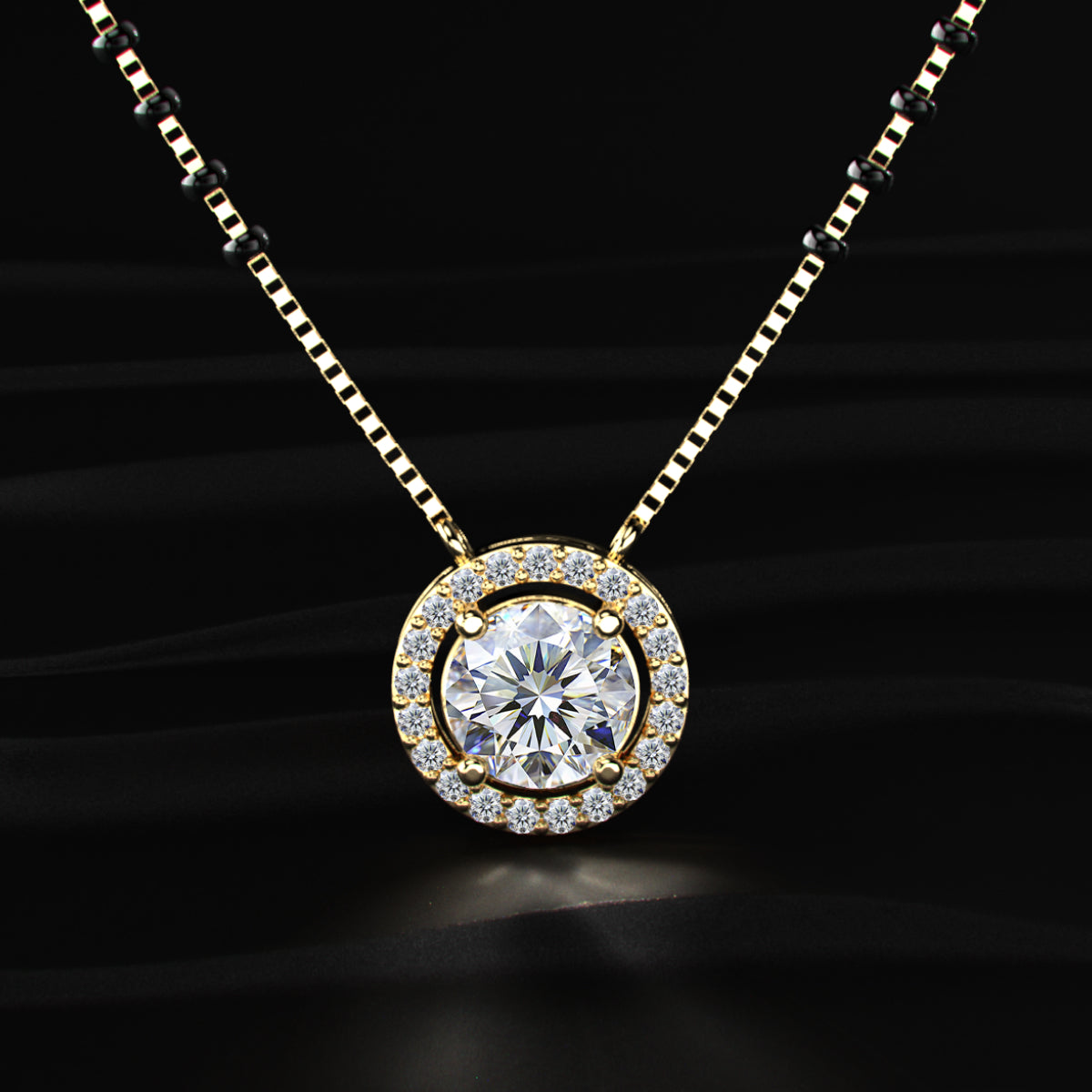 Round Diamond Halo Mangalsutra | Earthly Jewels