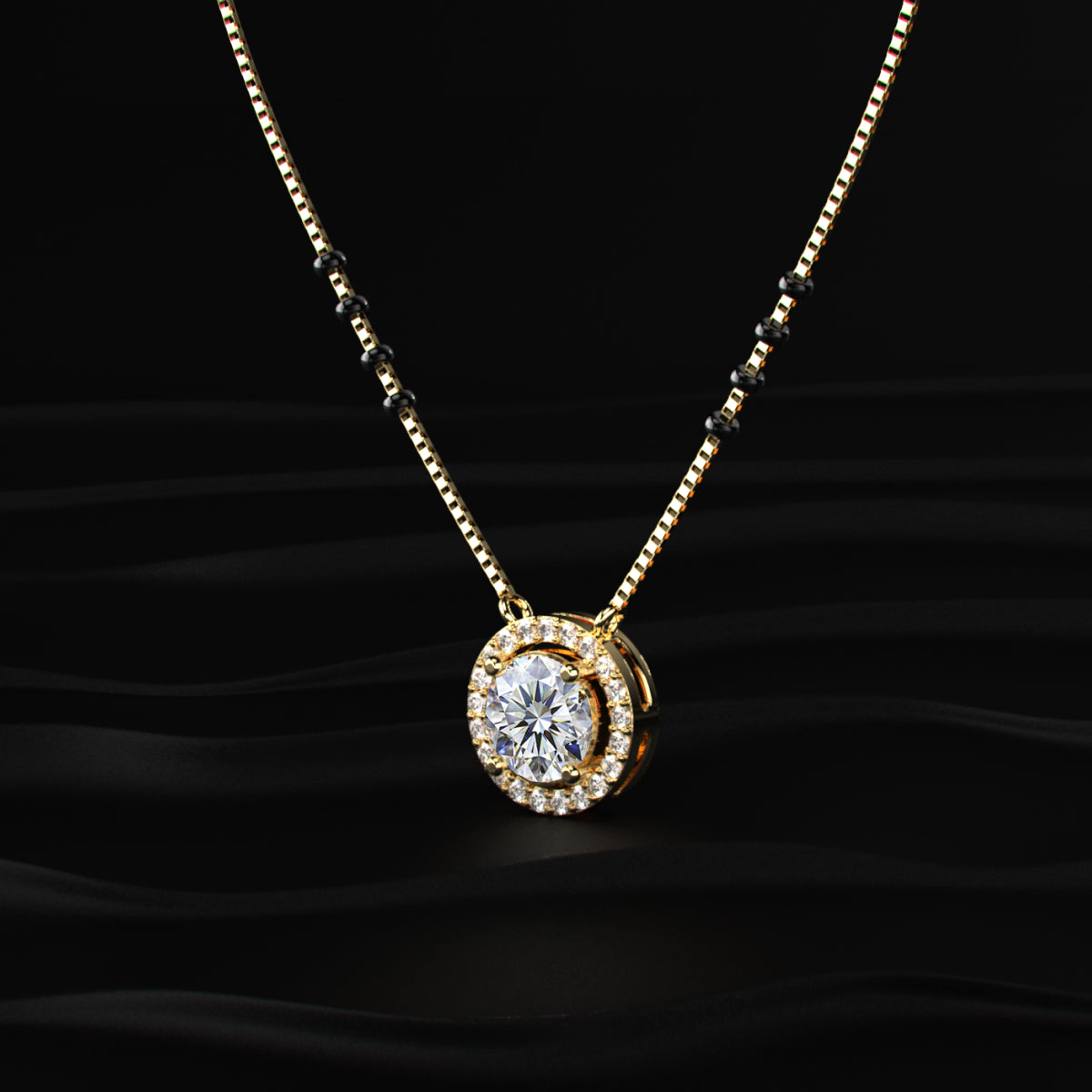 Round Diamond Halo Mangalsutra | Earthly Jewels