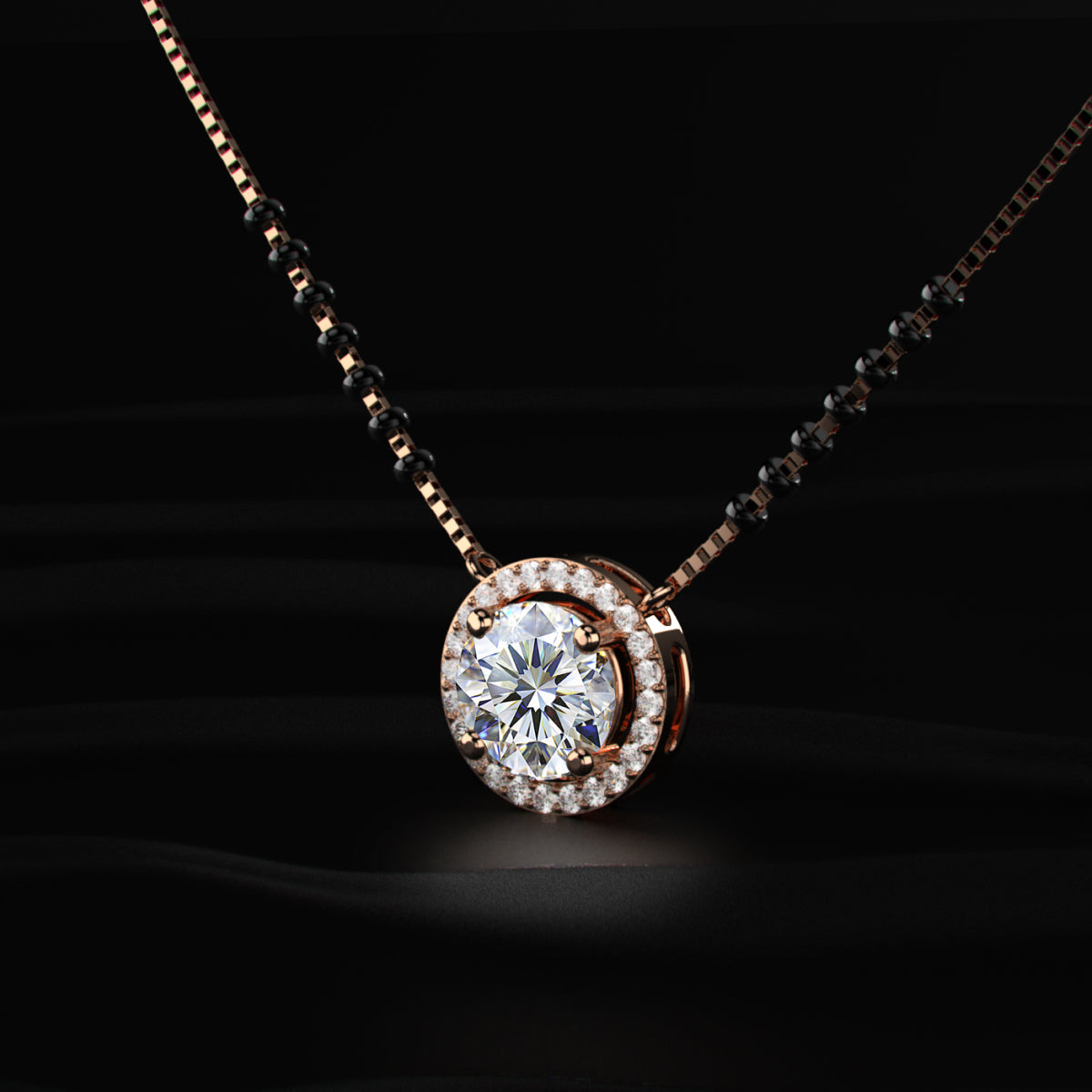 Round Diamond Halo Mangalsutra