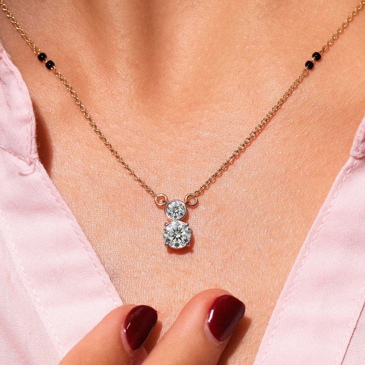 Round Shape Two Diamond Mangalsutra | Earthly Jewels