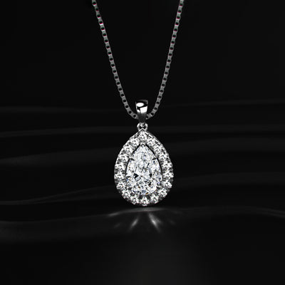 Pear Diamond Halo Pendant | Earthly Jewels
