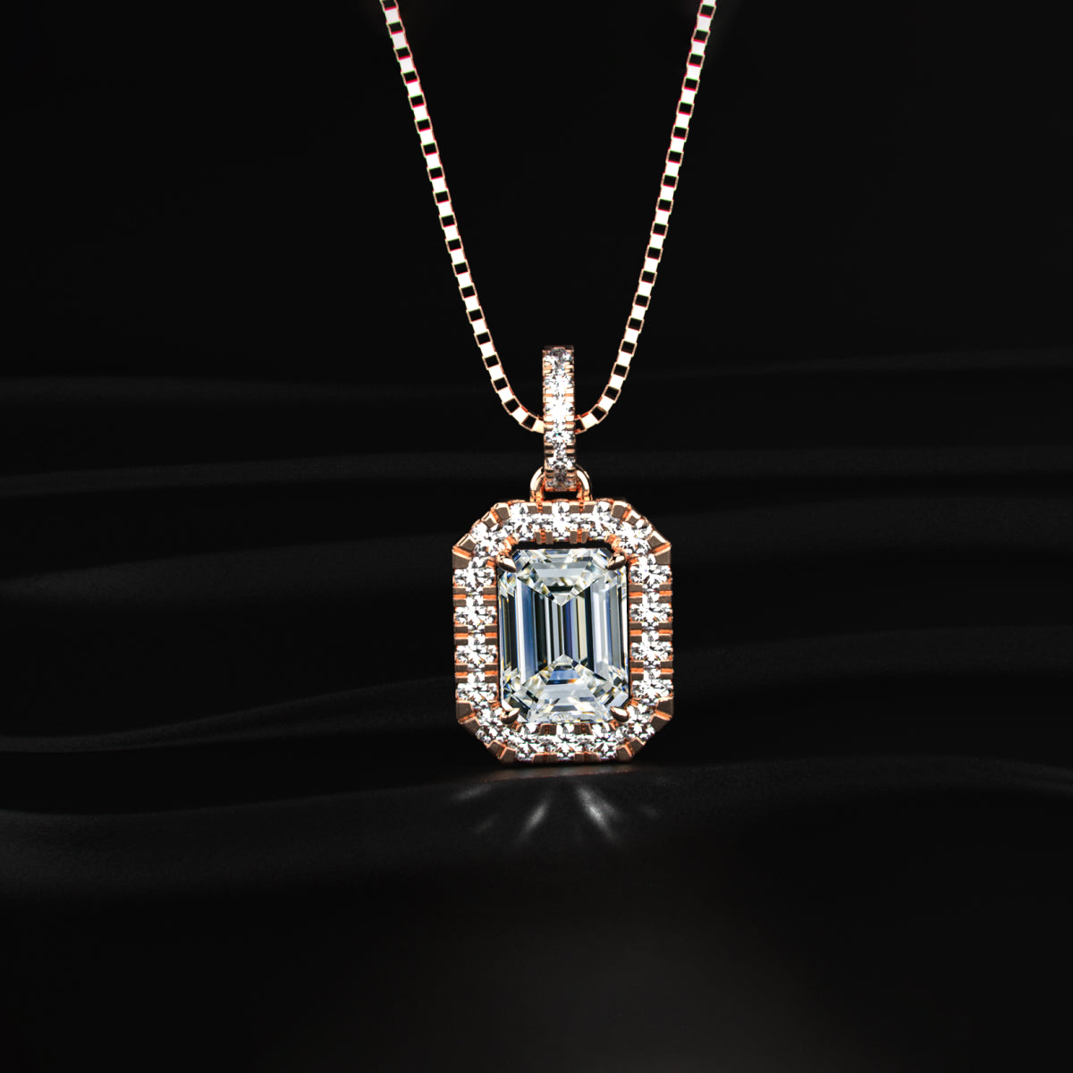 Emerald Diamond Halo Pendant
