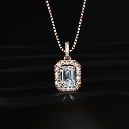 Emerald Diamond Halo Pendant
