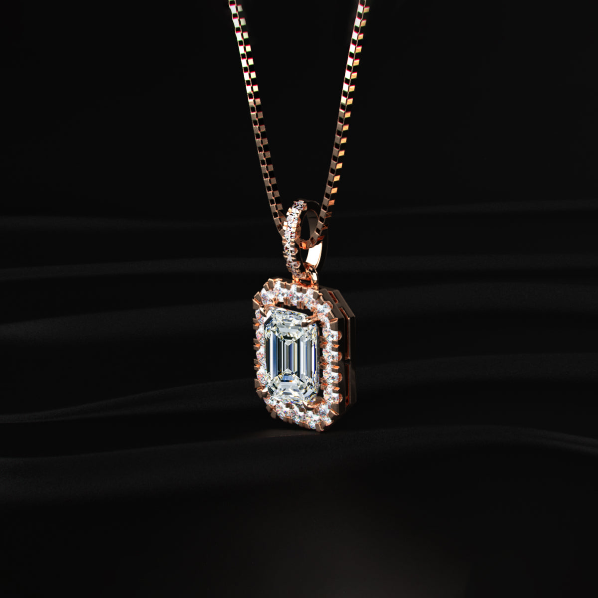 Emerald Diamond Halo Pendant