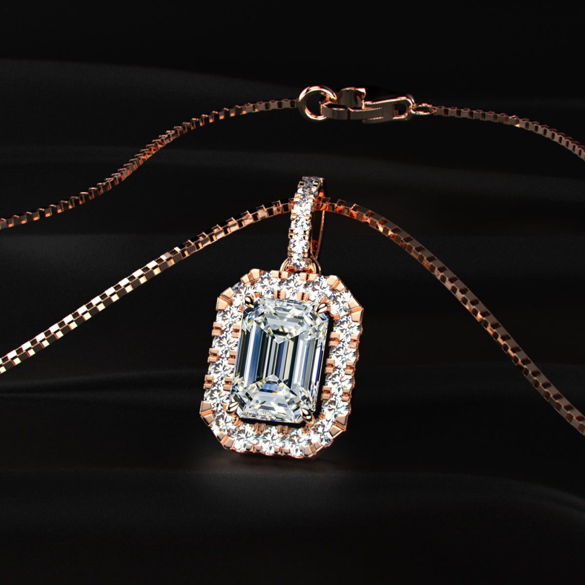 Emerald Diamond Halo Pendant