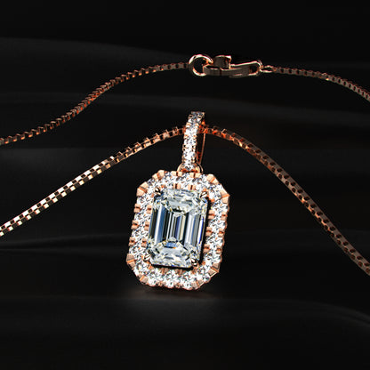 Emerald Diamond Halo Pendant