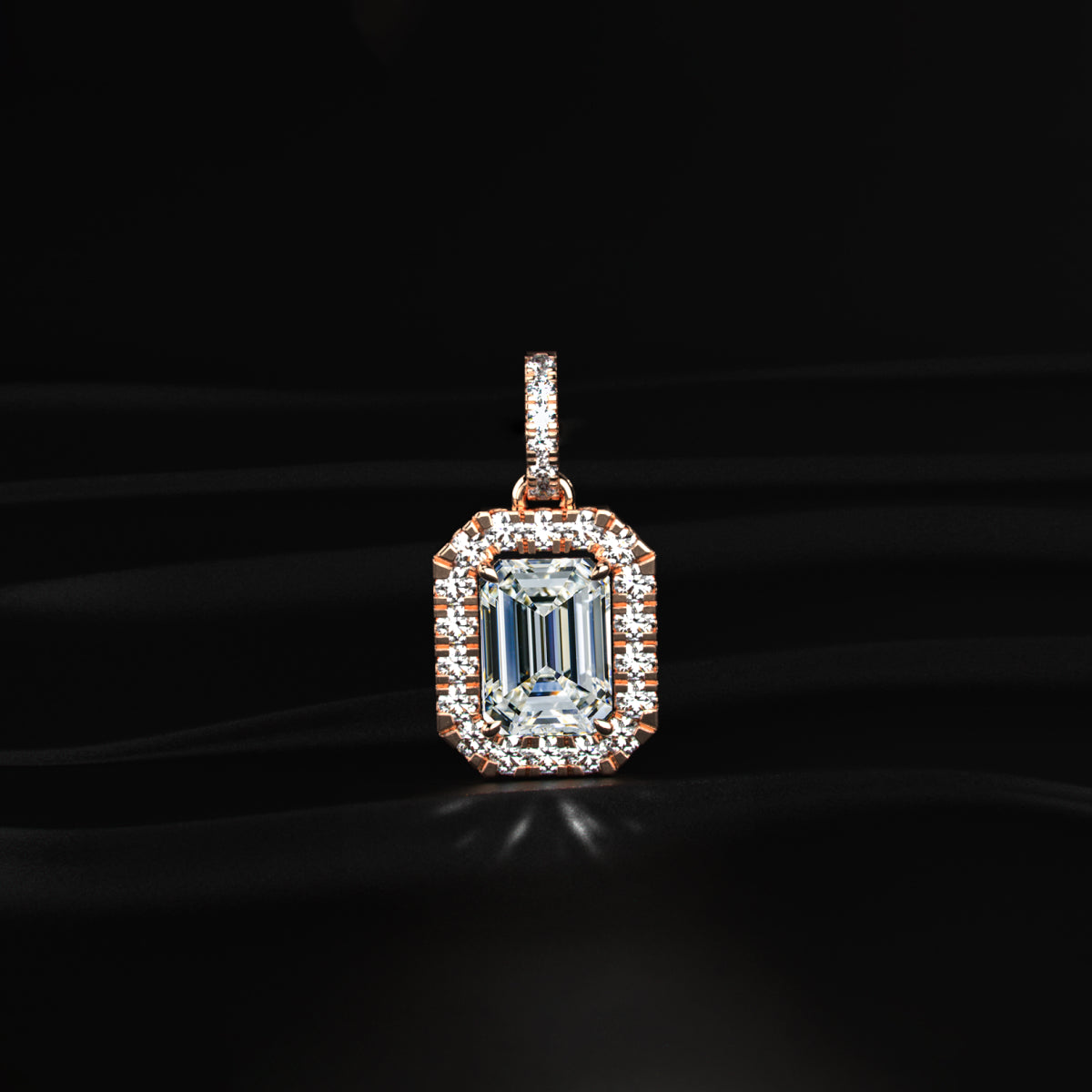 Emerald Diamond Halo Pendant