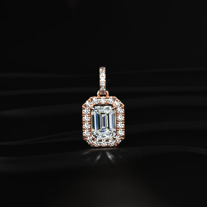 Emerald Diamond Halo Pendant