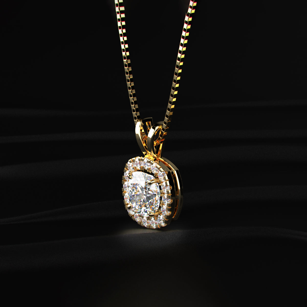 Cushion Diamond Halo Pendant | Earthly Jewels