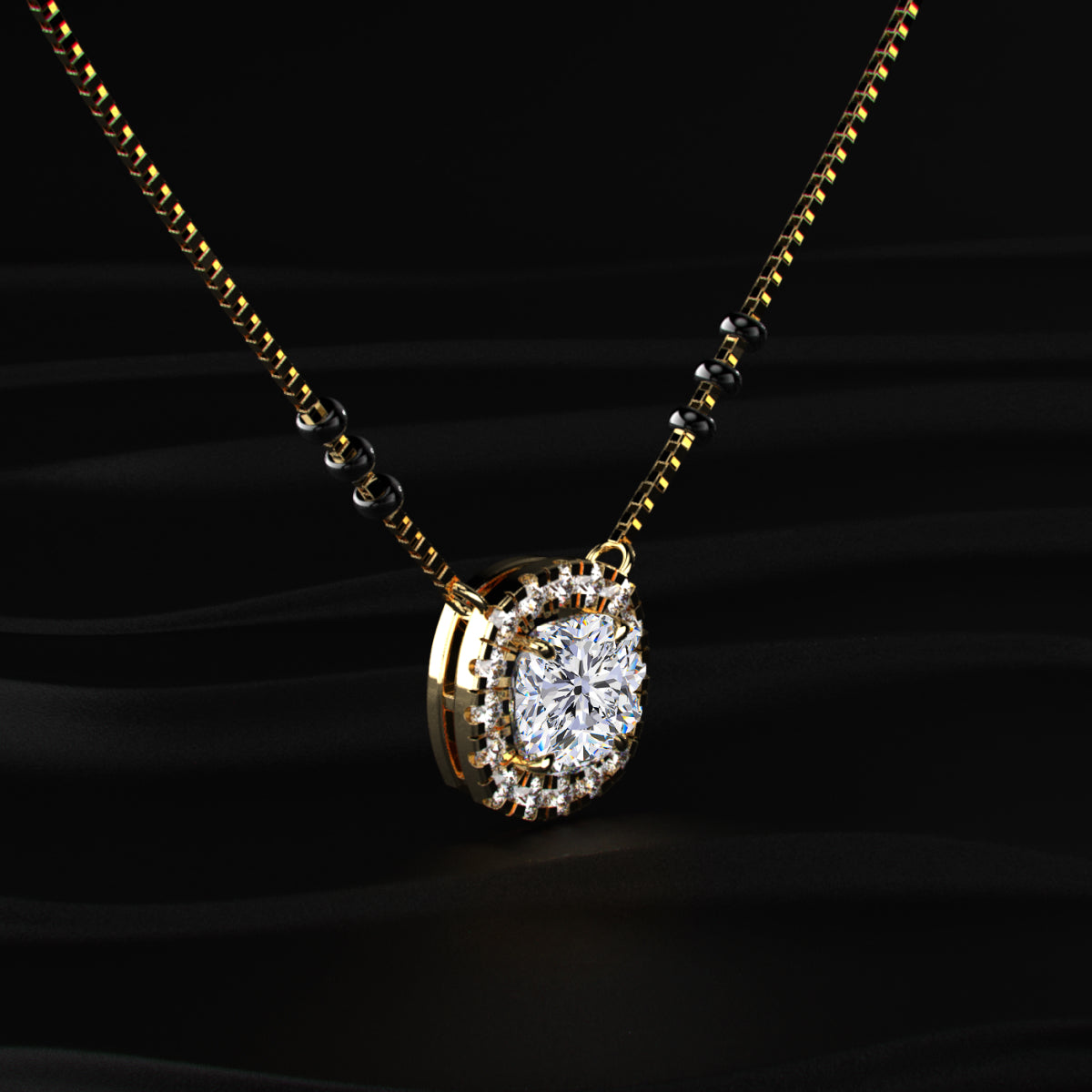 Cushion Halo Diamond Mangalsutra Under ?30,000 Earthly Jewels