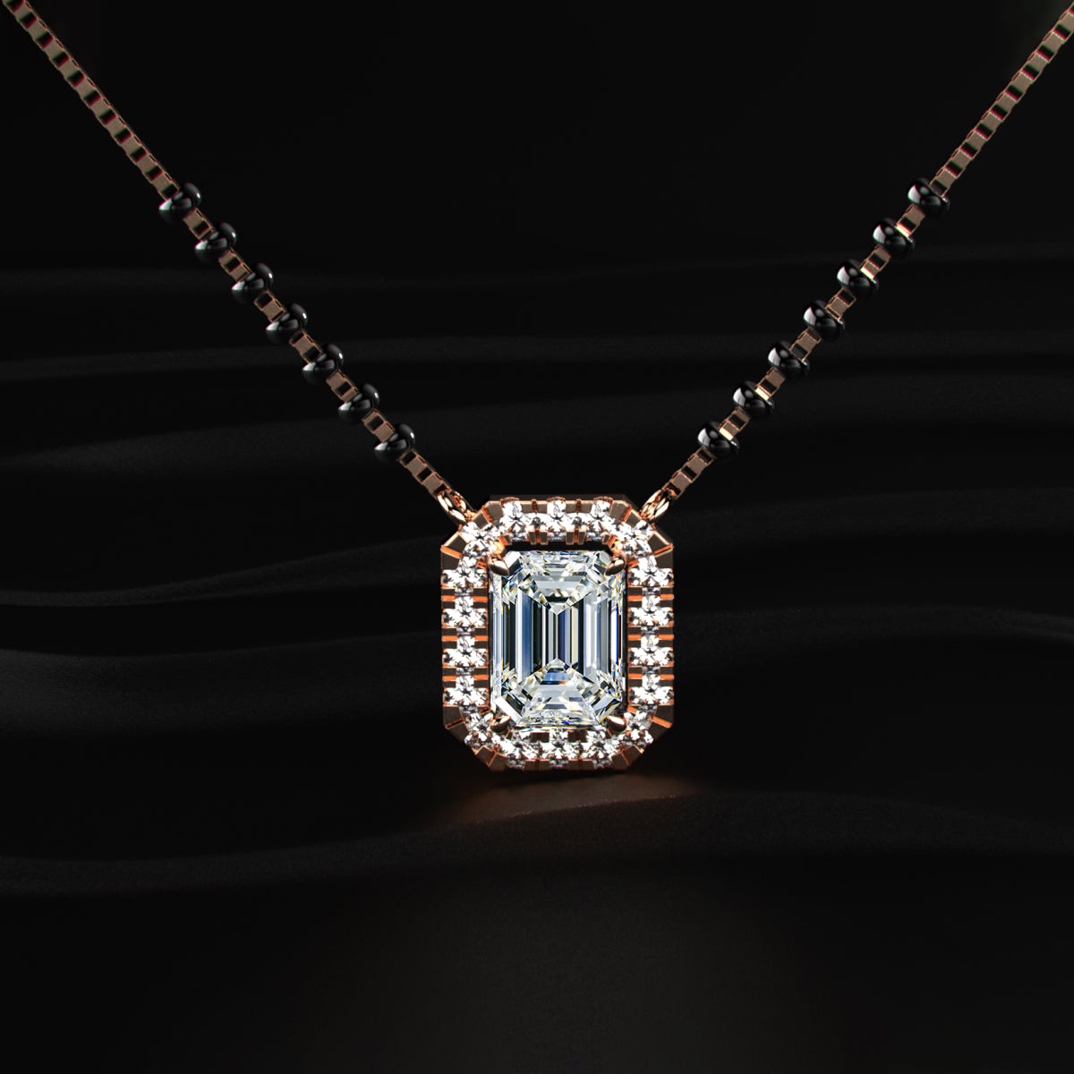 Emerald Diamond Halo Mangalsutra