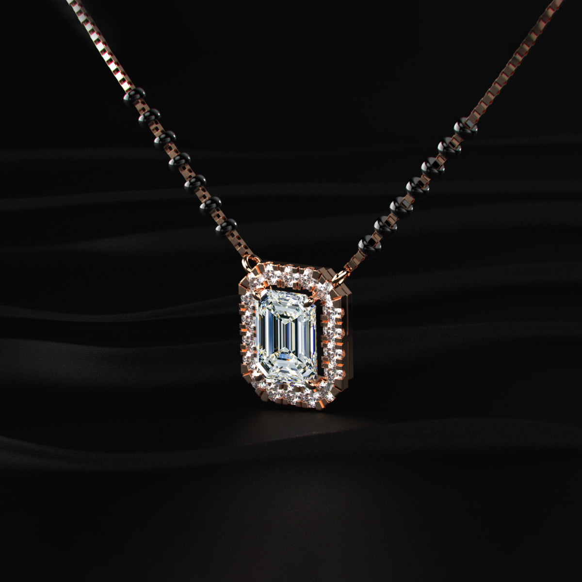 Emerald Diamond Halo Mangalsutra