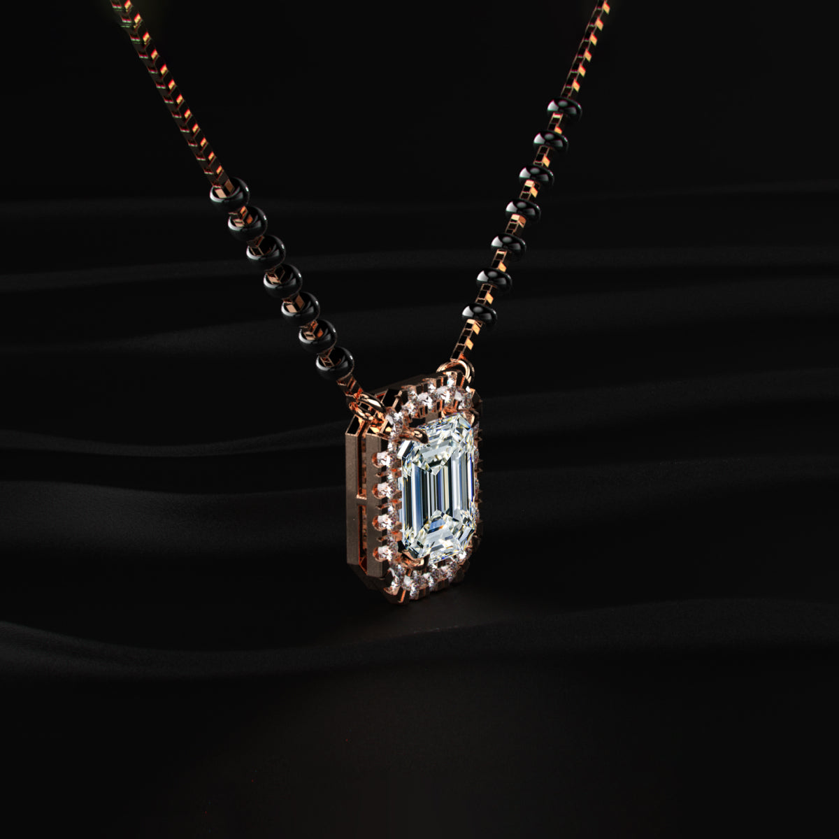Emerald Diamond Halo Mangalsutra