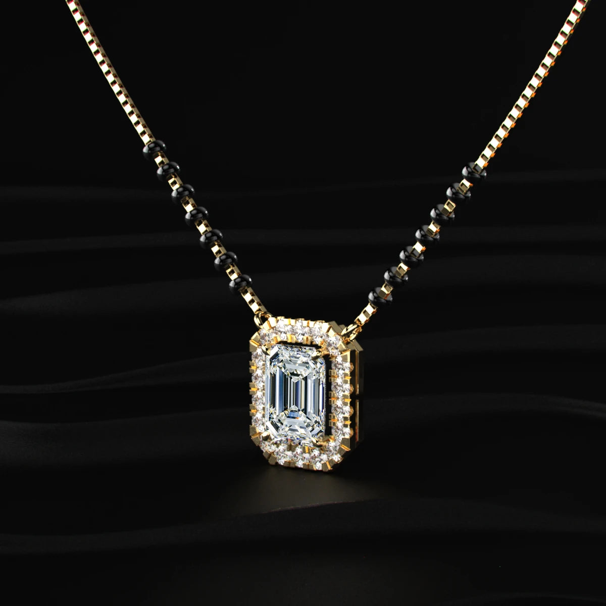 Emerald Diamond Halo Mangalsutra | Earthly Jewels