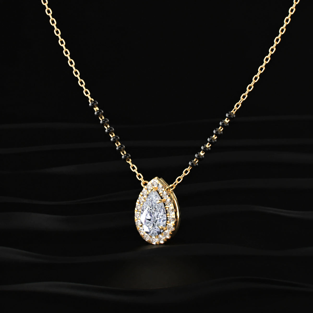 Pear Diamond Halo Mangalsutra | Earthly Jewels