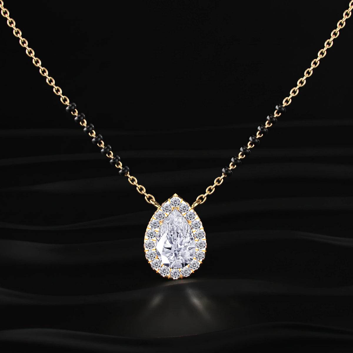 Pear Diamond Halo Mangalsutra | Earthly Jewels