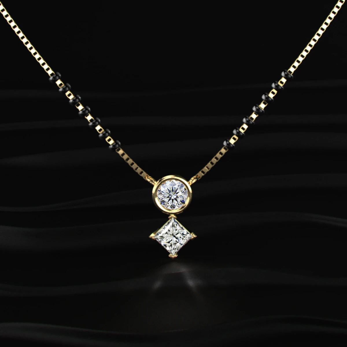 Round And Princess Duo Diamond Mangalsutra | Earthly Jewels