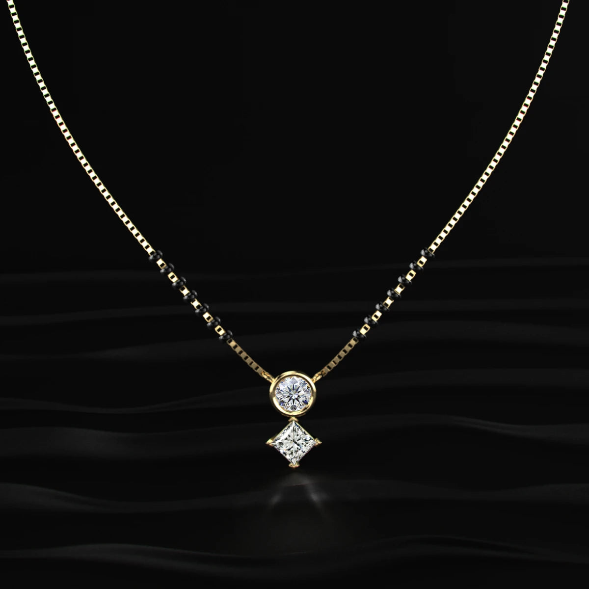 Round And Princess Duo Diamond Mangalsutra | Earthly Jewels
