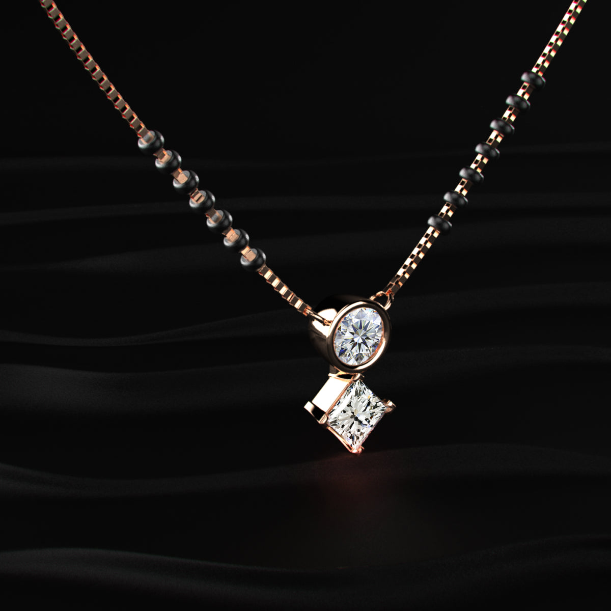Round And Princess Duo Diamond Mangalsutra