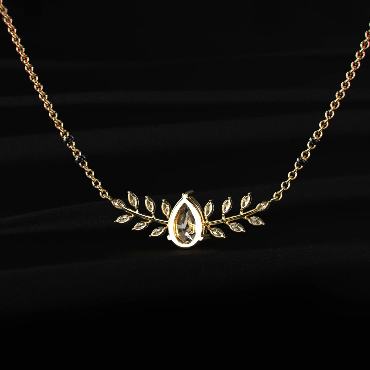 Pear Diamond Marquise Leaf Vine Mangalsutra | Earthly Jewels