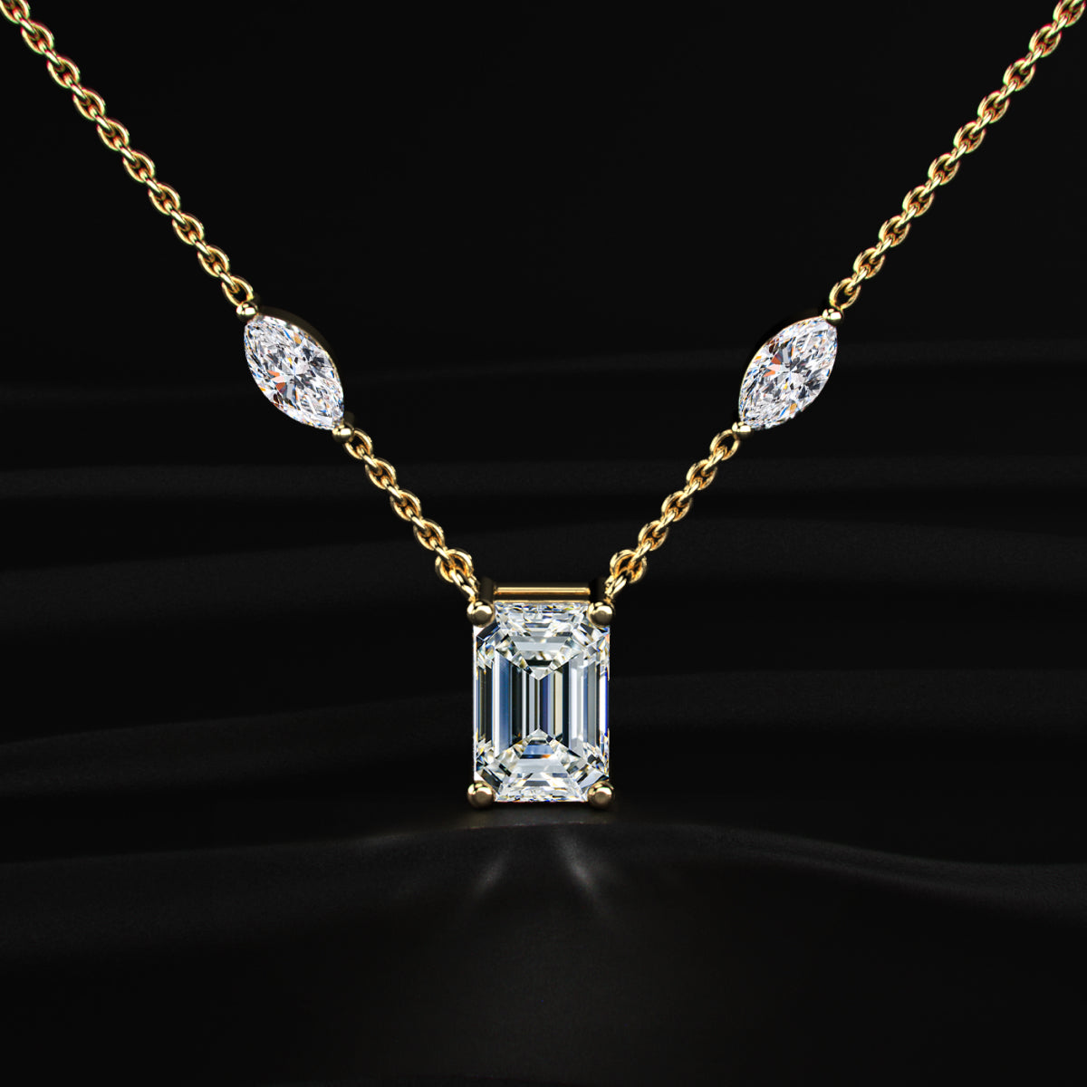 Emerald Cut Diamond Solitaire Necklace