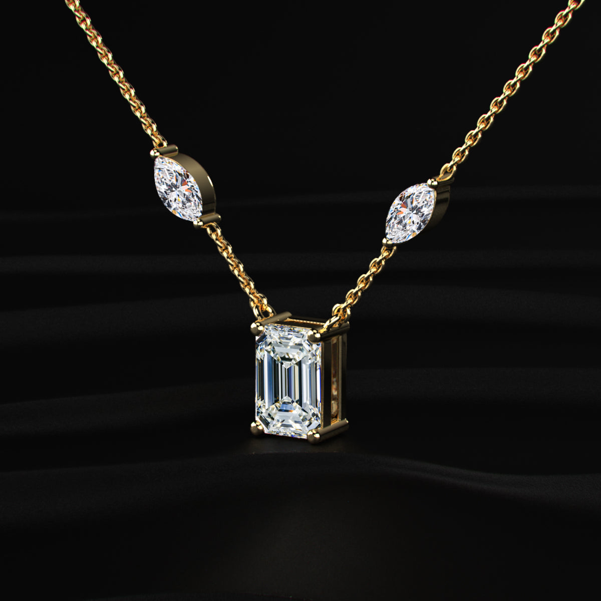 Emerald Cut Diamond Solitaire Necklace