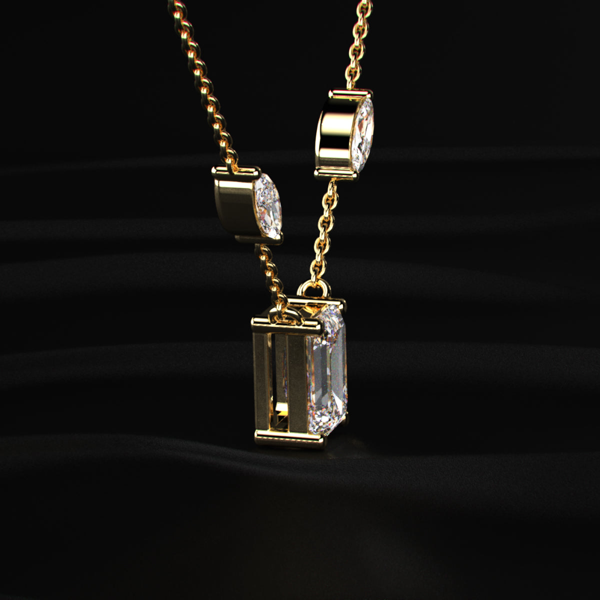 Emerald Cut Diamond Solitaire Necklace