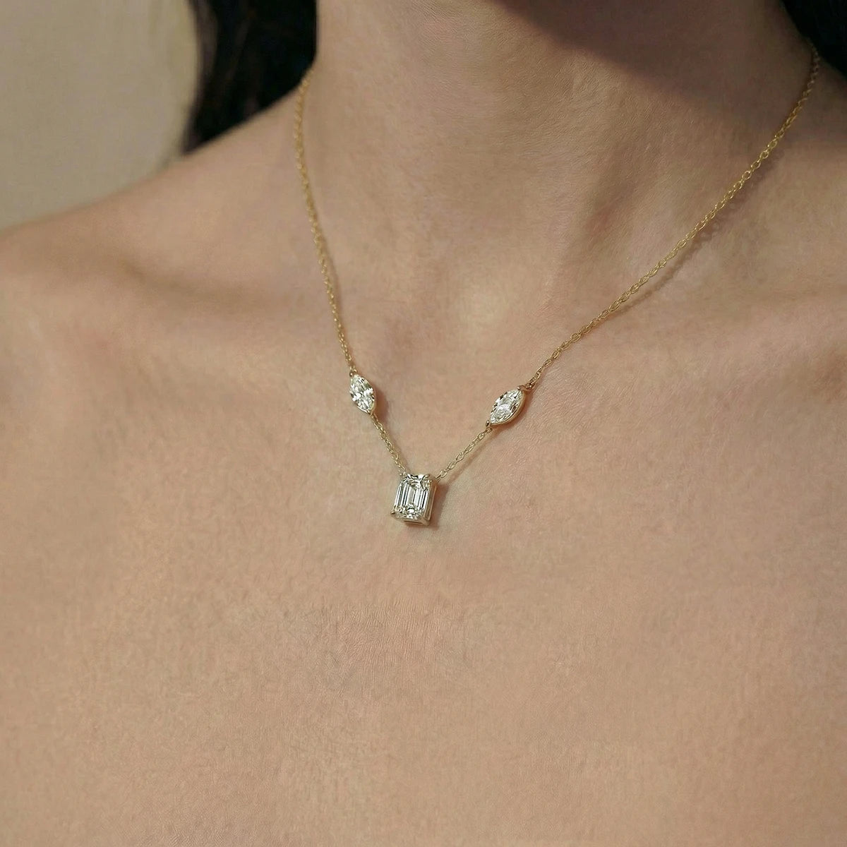 Emerald Cut Diamond Solitaire Necklace | Earthly Jewels