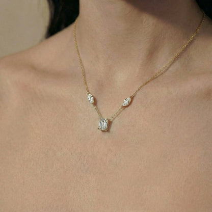 Emerald Cut Diamond Solitaire Necklace | Earthly Jewels