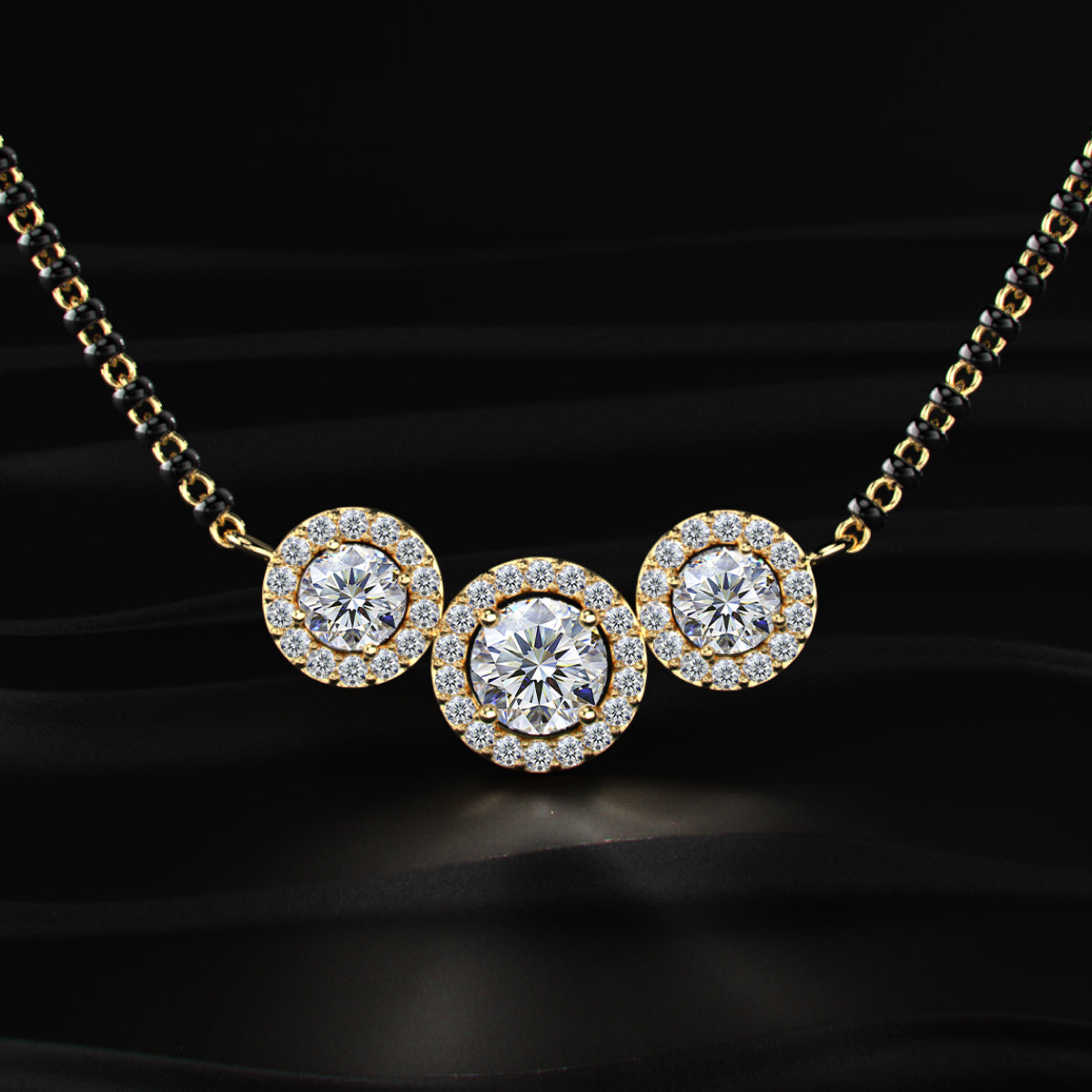 3 Stone Diamond Halo Mangalsutra | Earthly Jewels