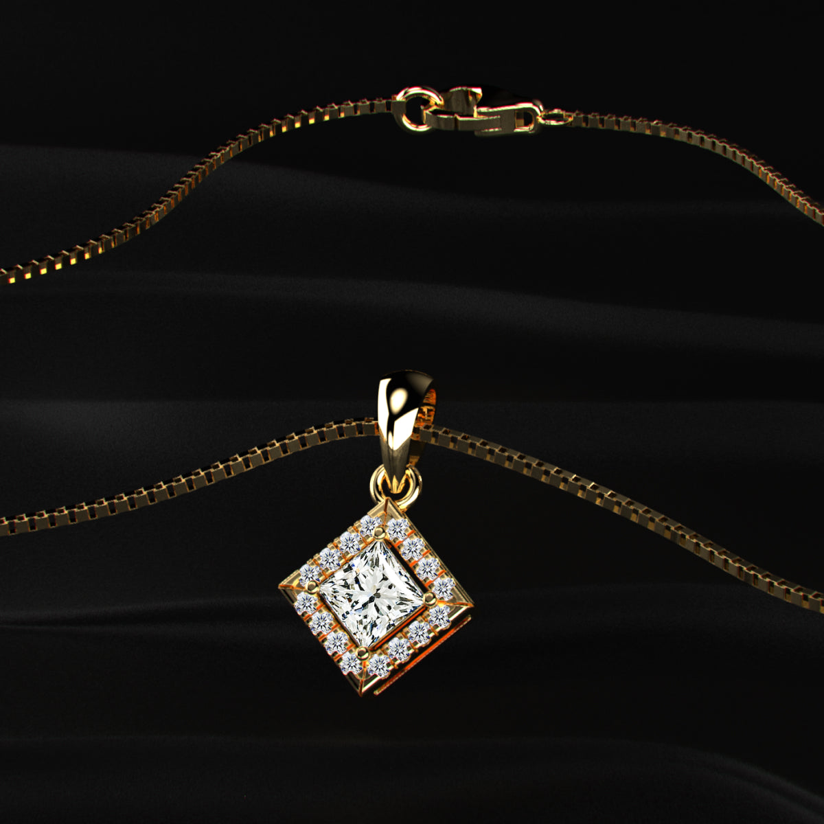 Princess Cut Halo Pendant