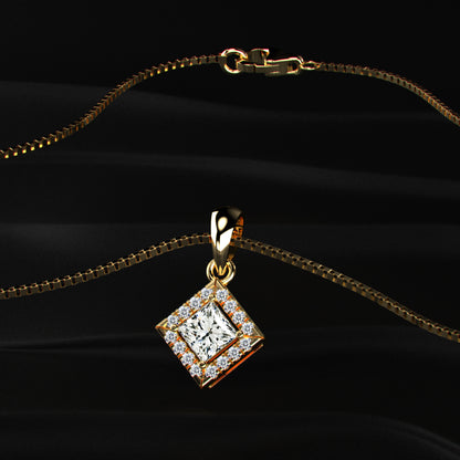 Princess Cut Halo Pendant
