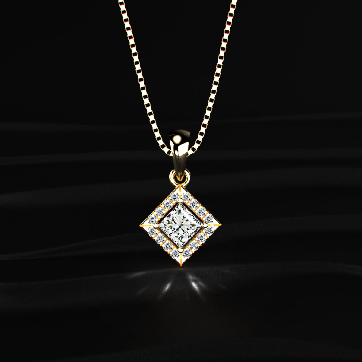 Princess Cut Halo Pendant