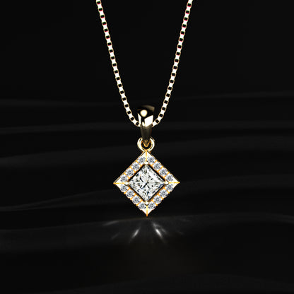 Princess Cut Halo Pendant